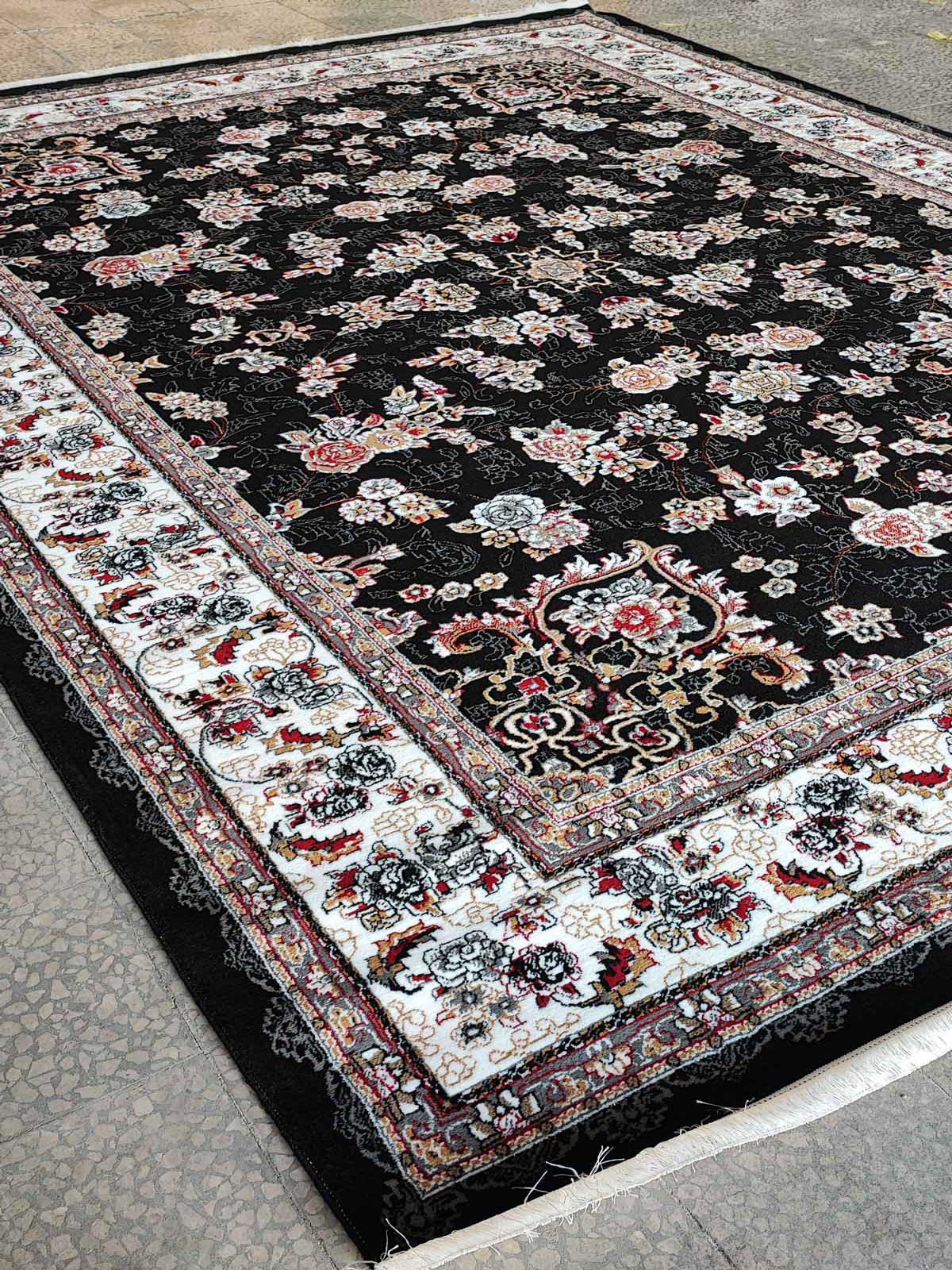 Kashan CHEAP BCF Rug Gilda Design Black Color