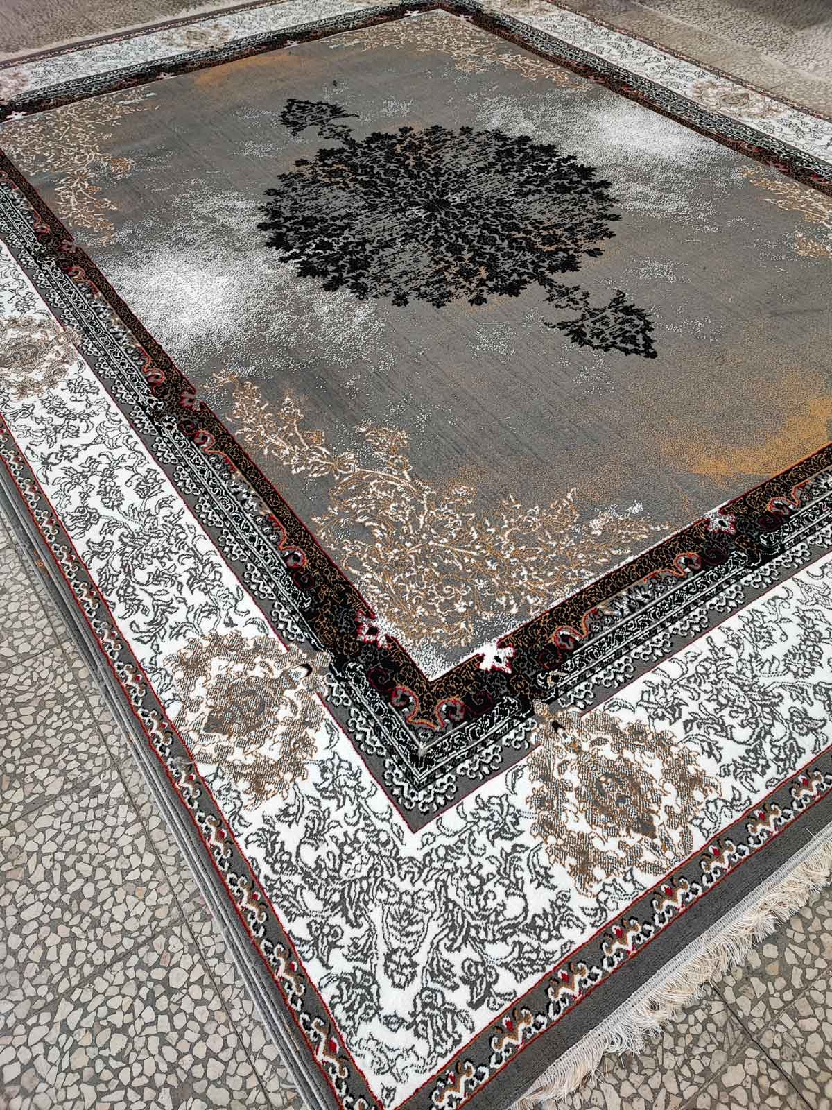 Kashan CHEAP BCF Rug Araz Design Gray Color