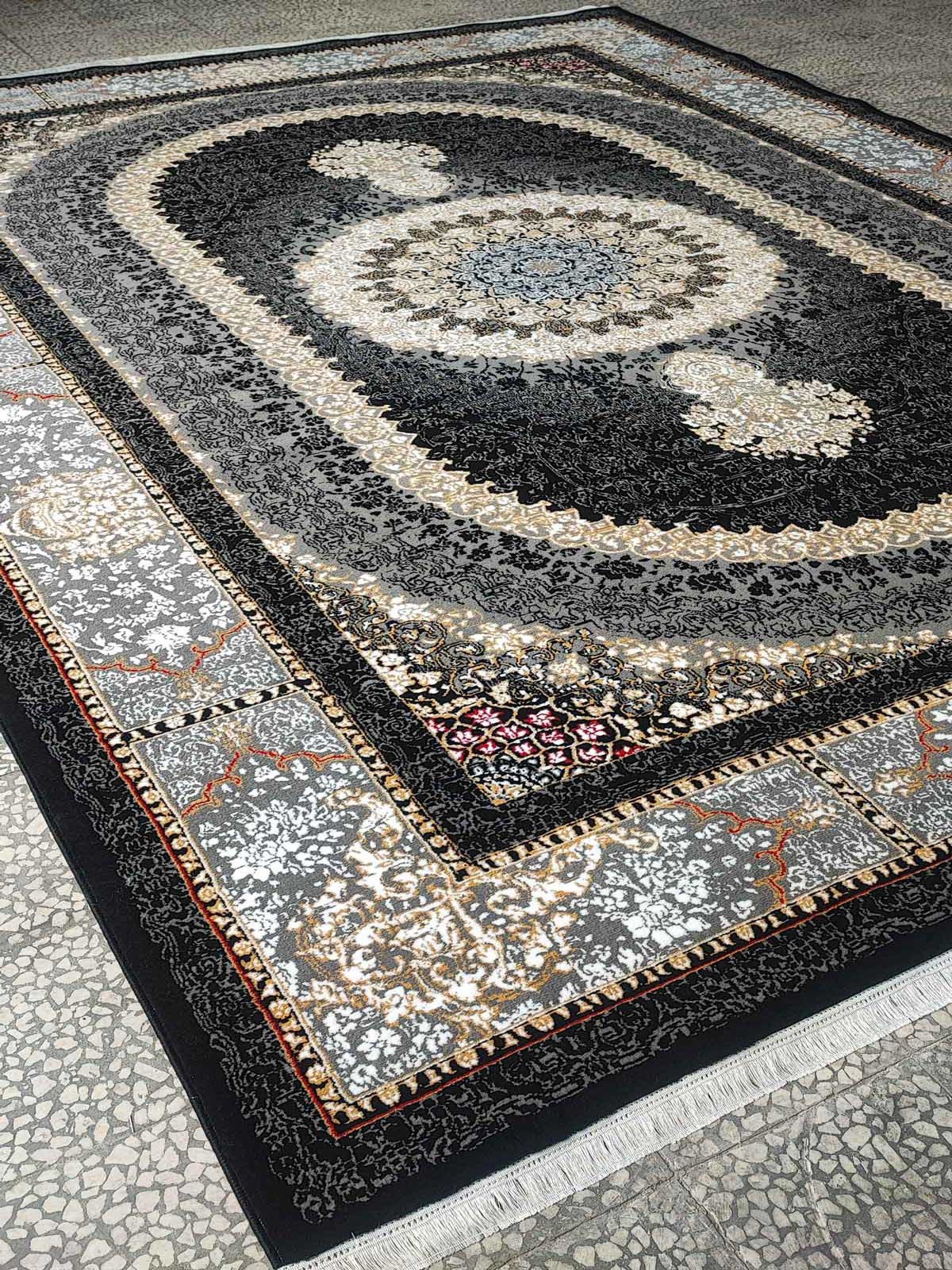 Kashan carpet BCF Rug Sadra Design Black Color