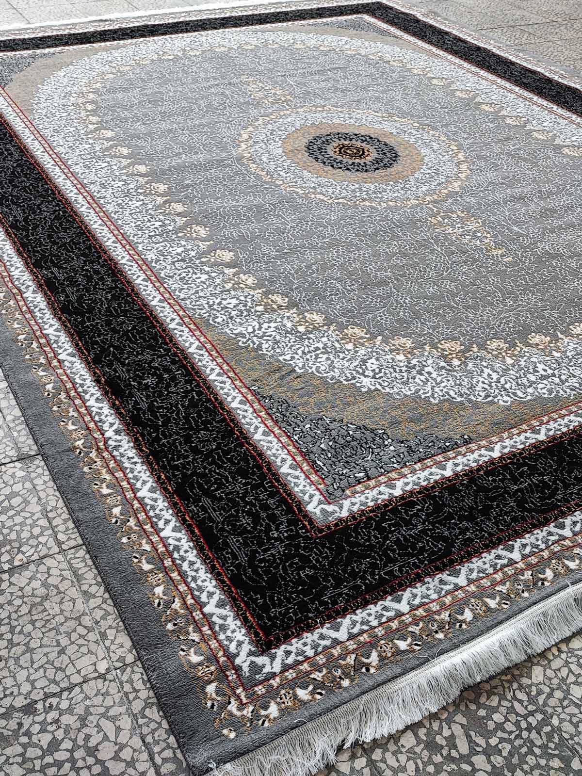 Kashan carpet BCF Rug Sahel Design Gray Black Color