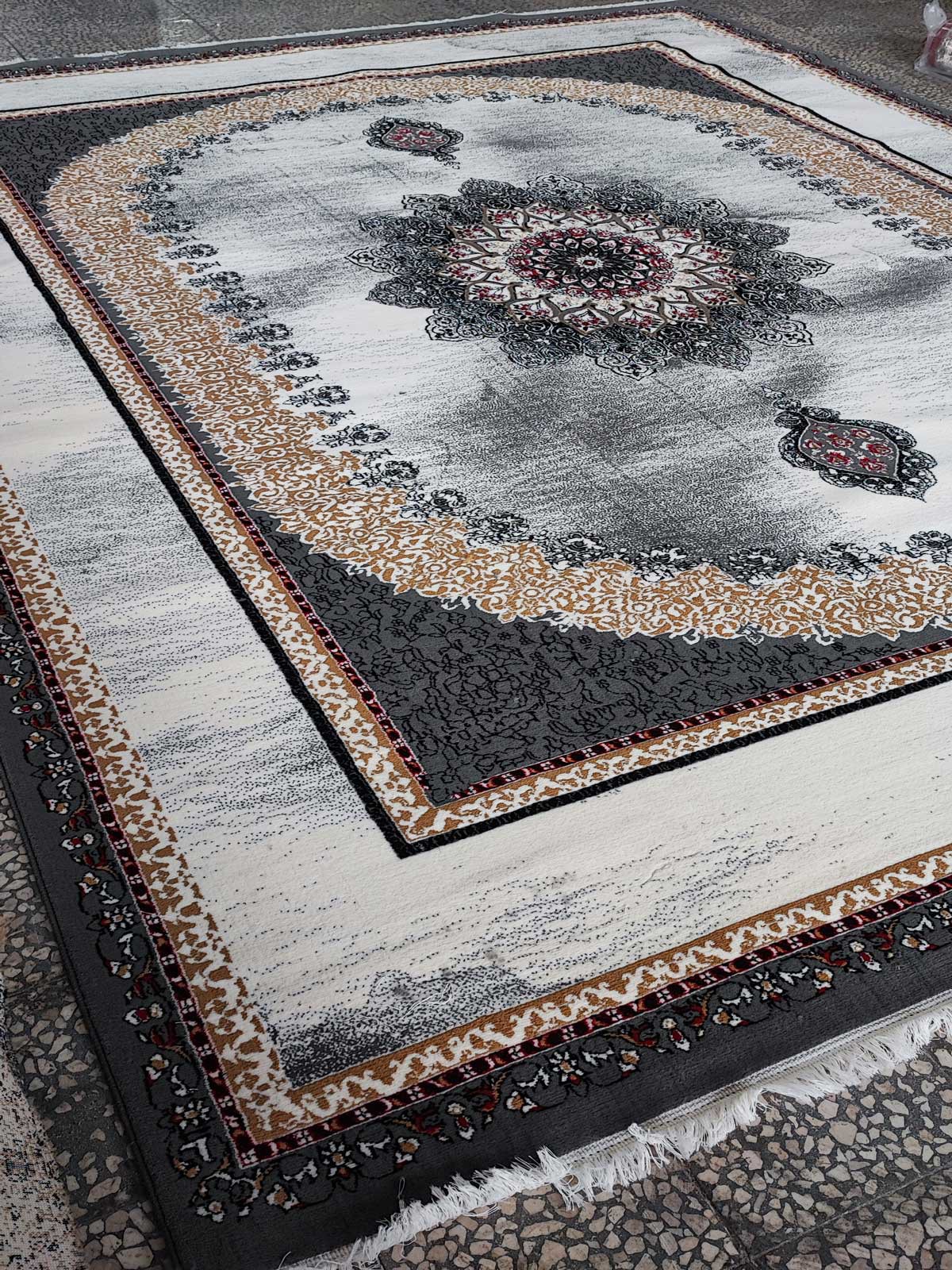 Kashan carpet BCF Rug Bita Design Gray Black Color
