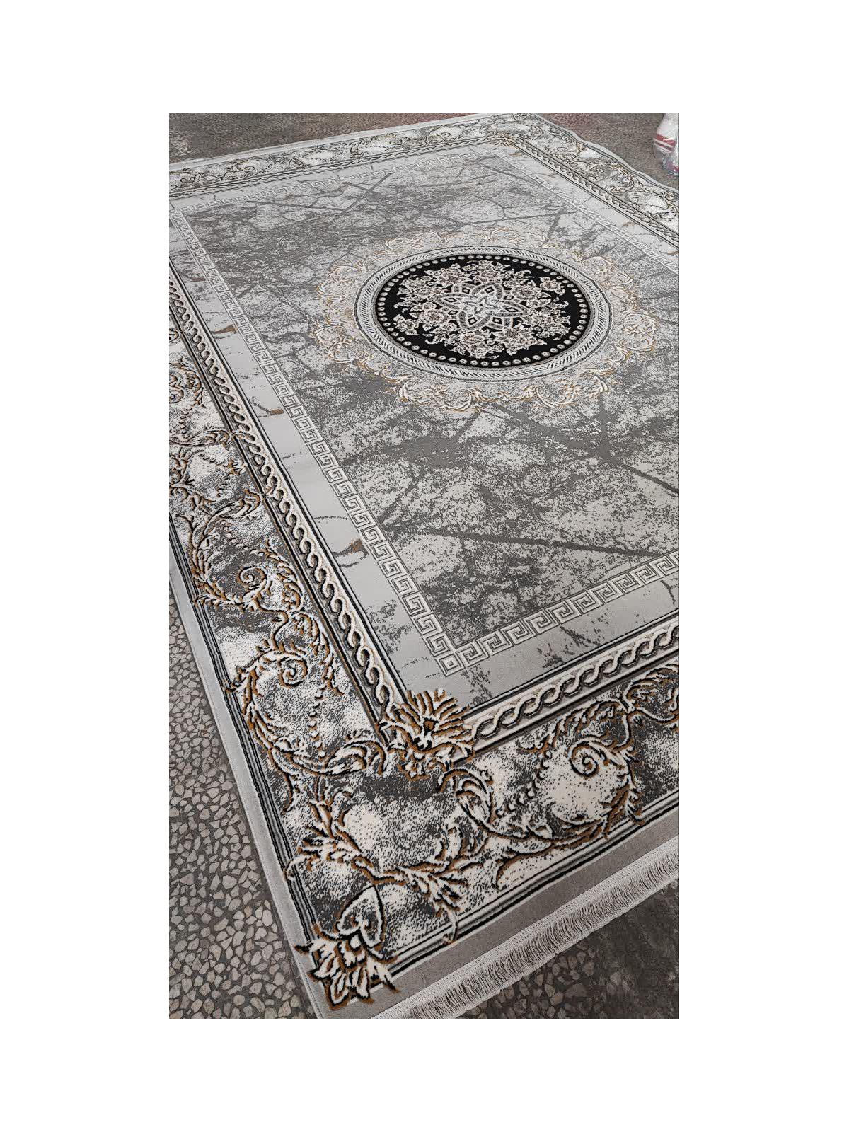 Kashan BCF Carpet Medousa Design Silver Color